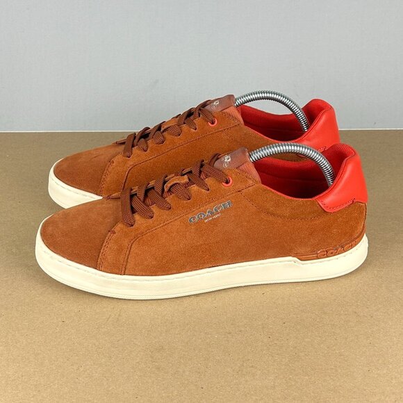 Coach Clip Suede Oxford Sneakers Mens 9 Rust Orange Low Top Lace Up Casual - Picture 1 of 10